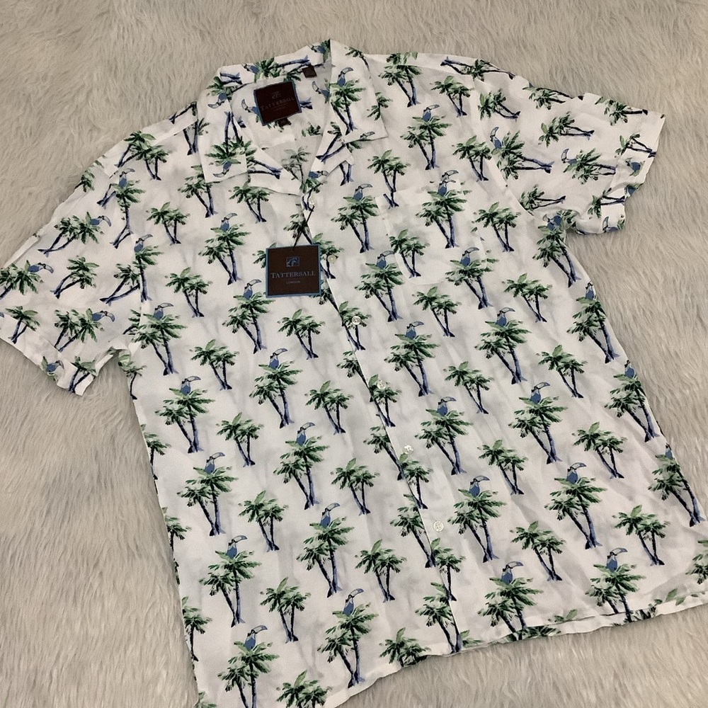 Tattersall white tropical button down shirt size xxl new